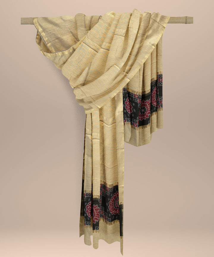 Beige black tussar silk handloom sambalpuri dupatta