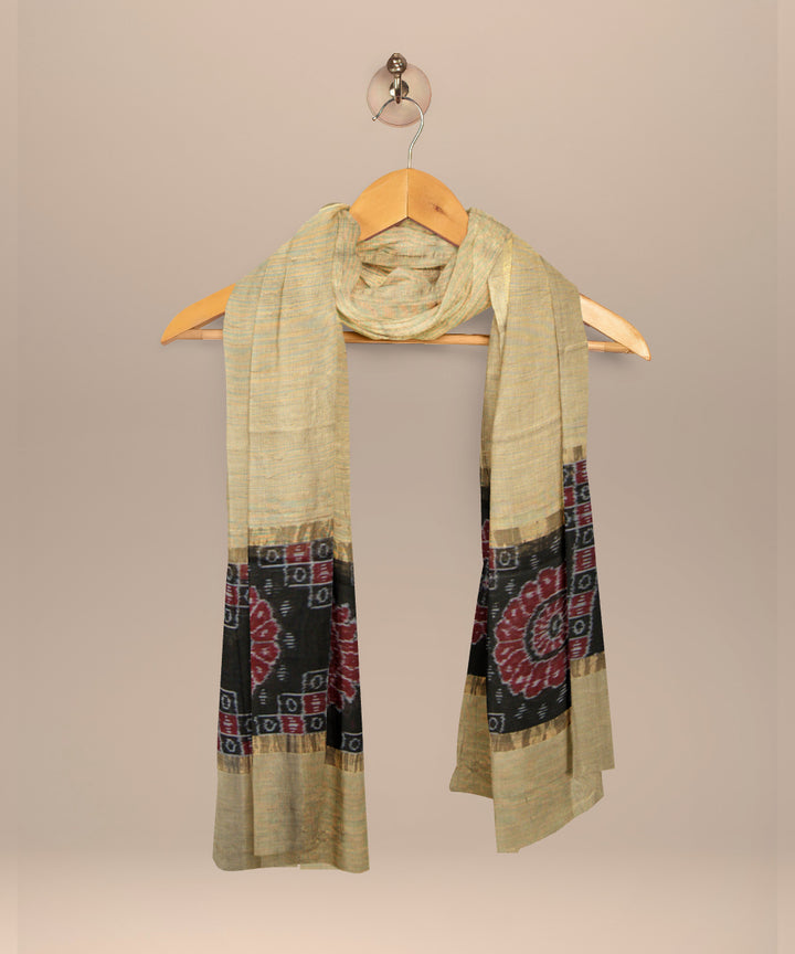 Beige black tussar silk handloom sambalpuri dupatta