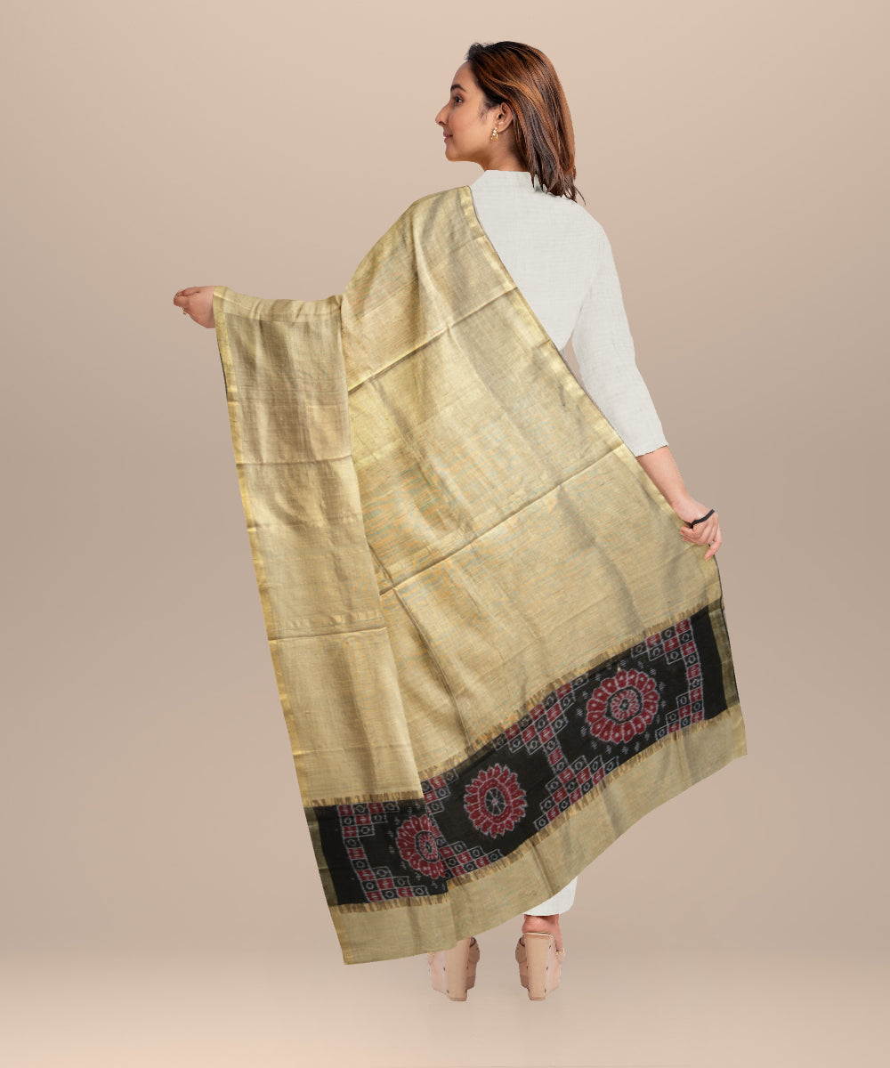 Beige black tussar silk handloom sambalpuri dupatta