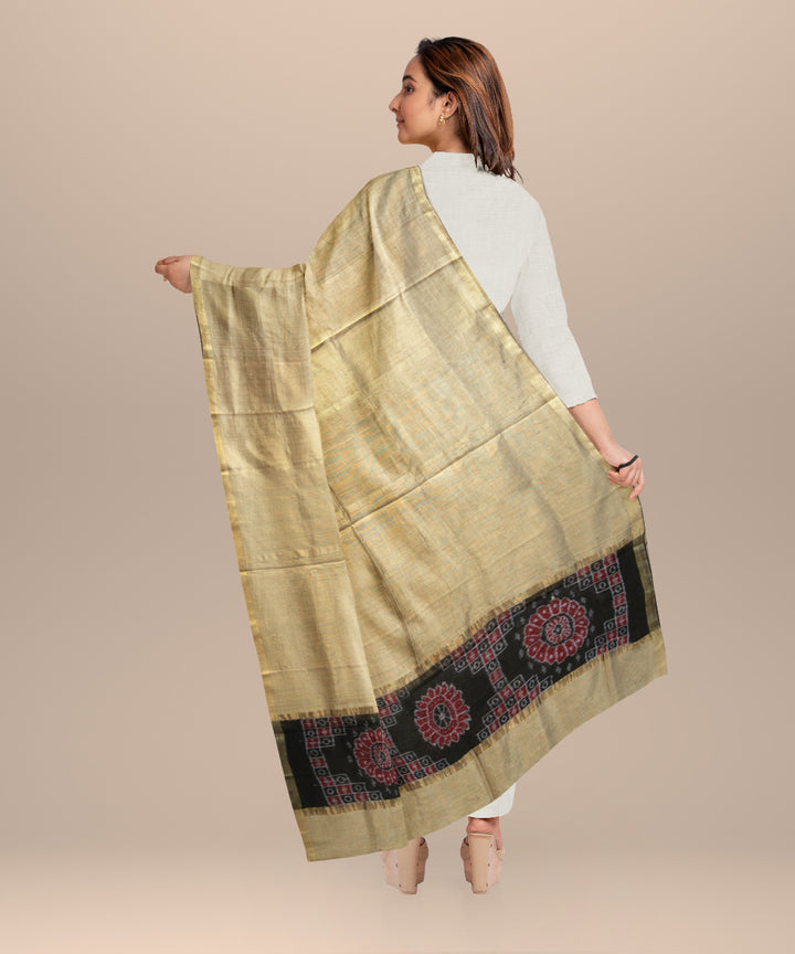 Beige black tussar silk handloom sambalpuri dupatta