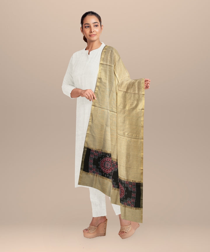 Beige black tussar silk handloom sambalpuri dupatta
