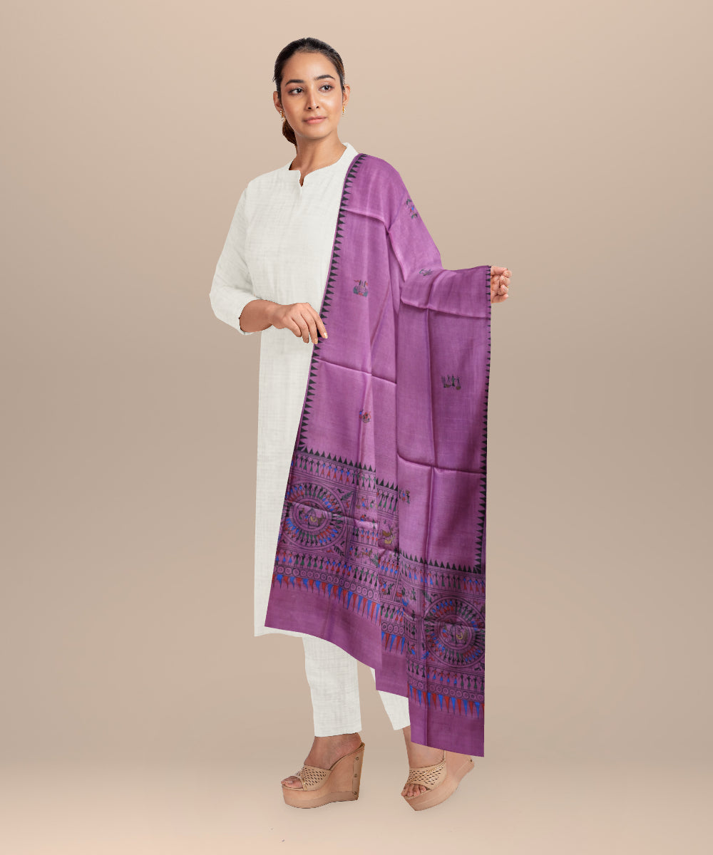 Purple multi colour tussar silk handloom sambalpuri dupatta