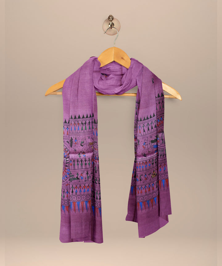 Purple multi colour tussar silk handloom sambalpuri dupatta