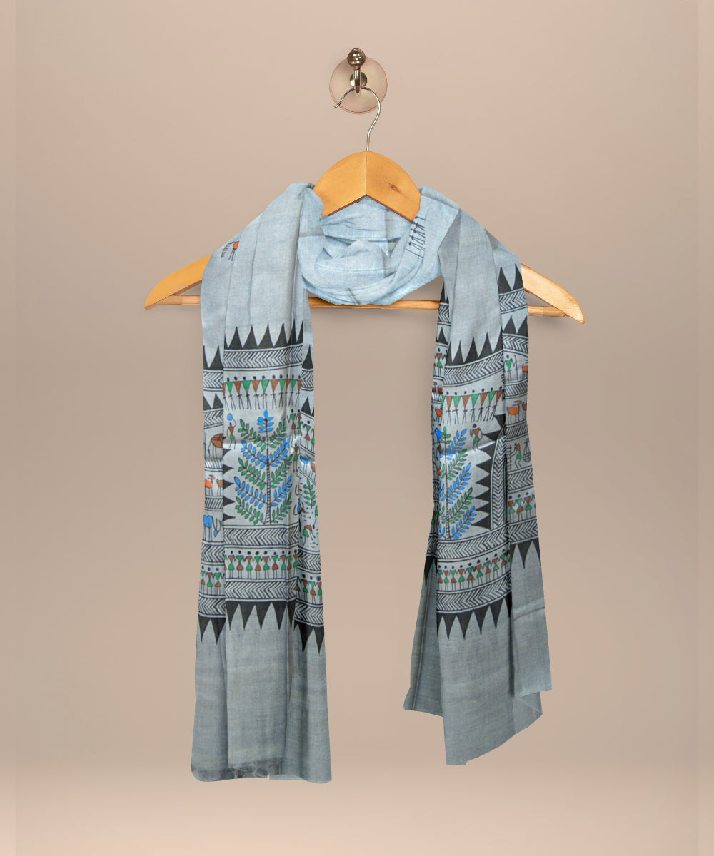 Grey multi colour tussar silk sambalpuri dupatta