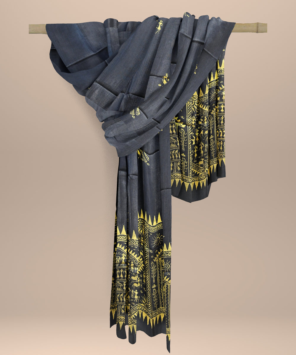 Black golden tussar silk handloom sambalpuri dupatta
