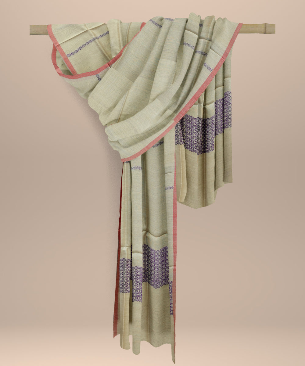 Cream purple tussar silk handloom sambalpuri dupatta