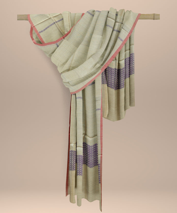 Cream purple tussar silk handloom sambalpuri dupatta
