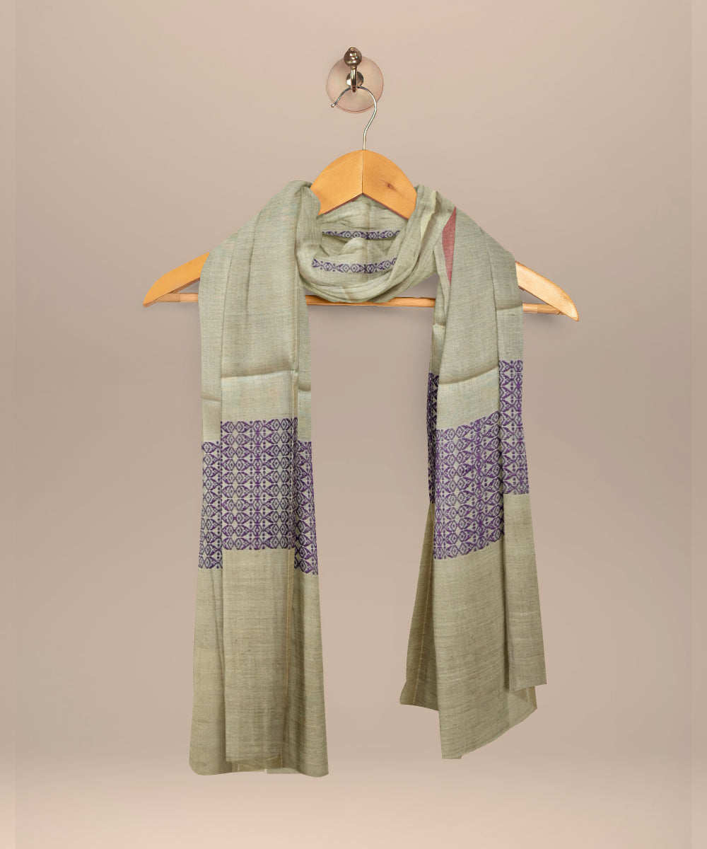 Cream purple tussar silk handloom sambalpuri dupatta