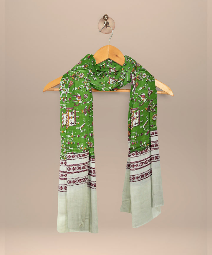 Dark green cream tussar silk handloom sambalpuri shawl