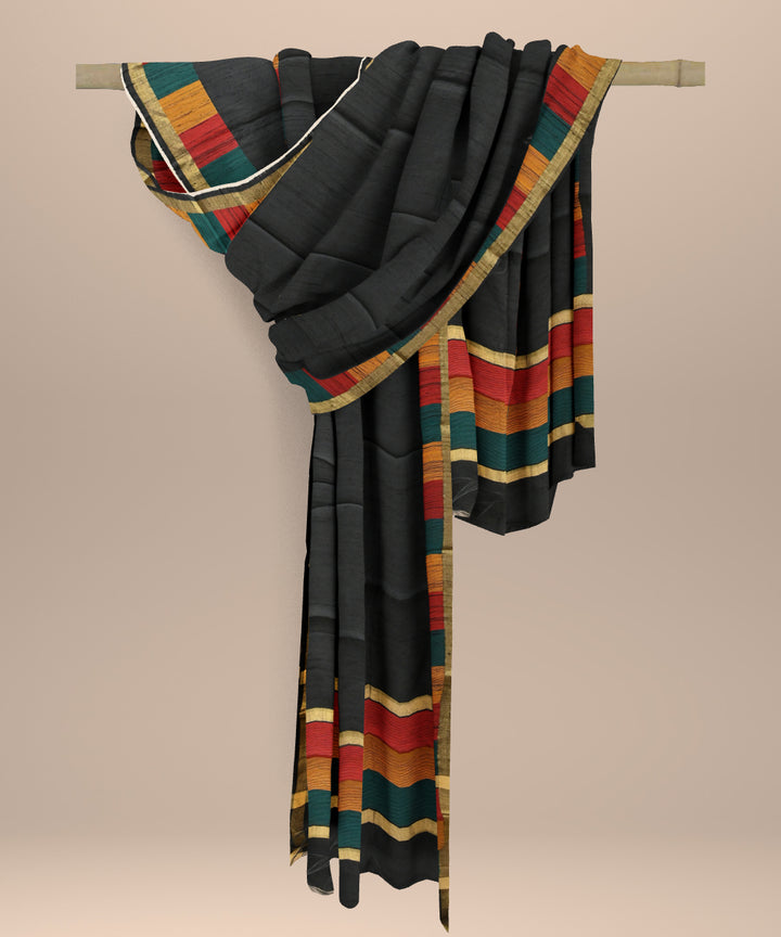 Black multi colour tussar silk handloom sambalpuri dupatta