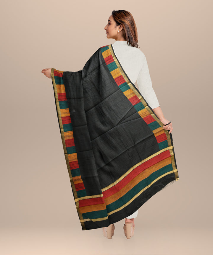 Black multi colour tussar silk handloom sambalpuri dupatta