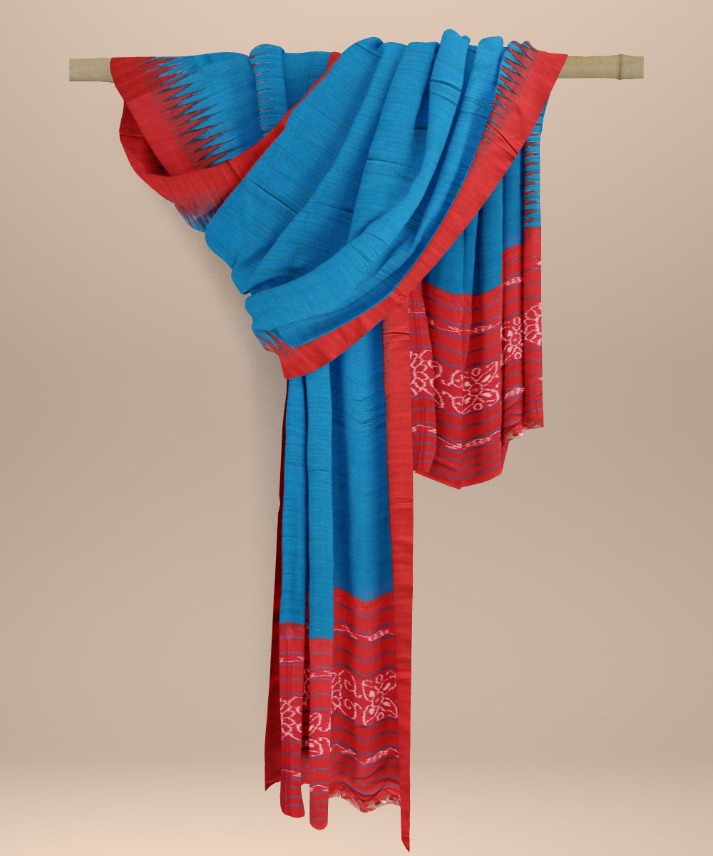 Sky blue dark red tussar silk handloom sambalpuri dupatta