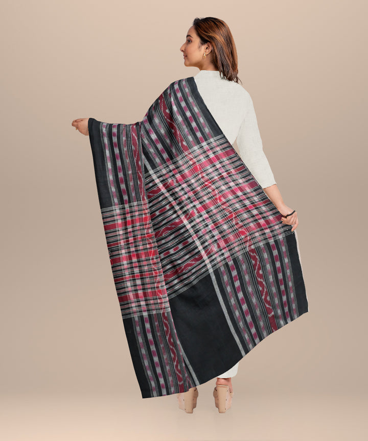 Maroon black cotton handloom sambalpuri stole