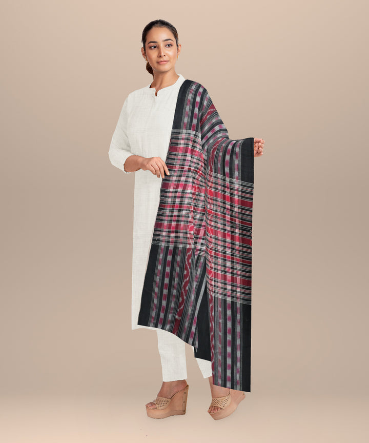 Maroon black cotton handloom sambalpuri stole