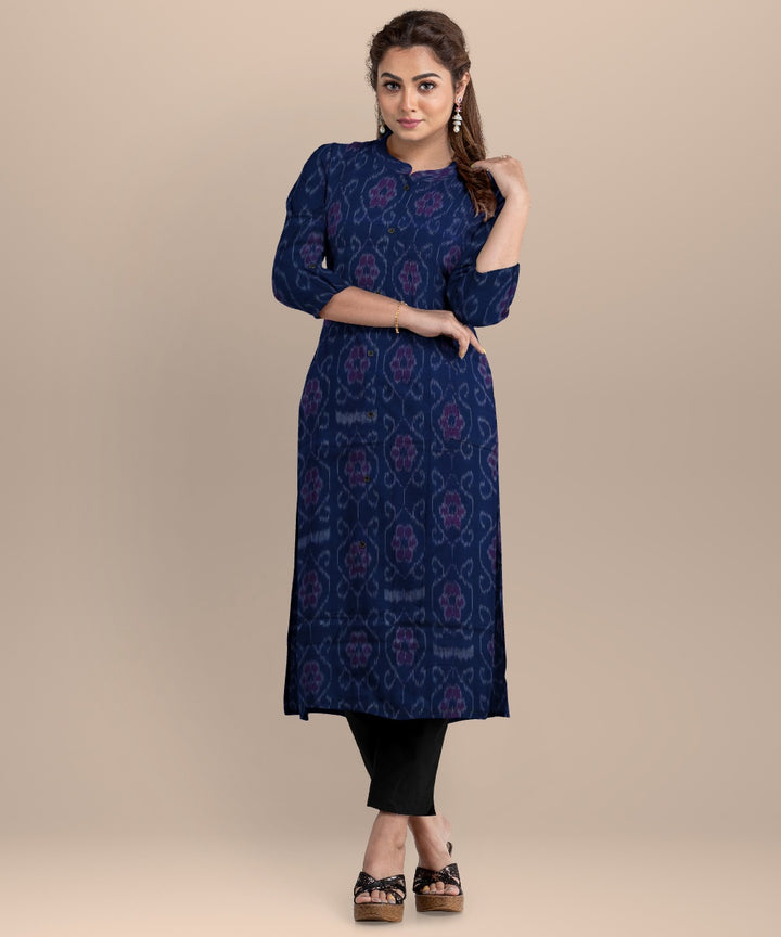 Navy blue burnt sienna cotton handloom nuapatna dress material