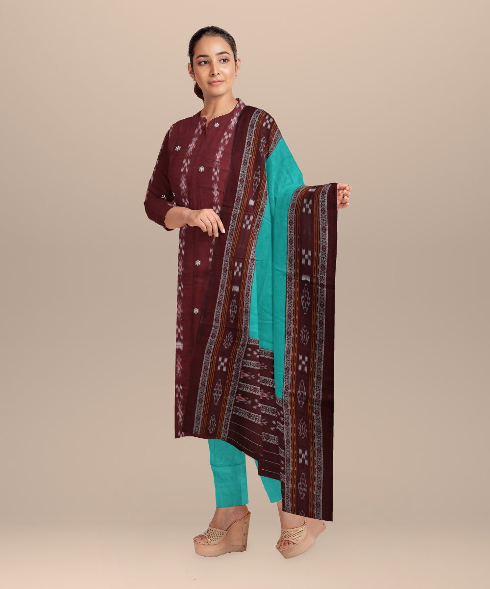 Maroon aqua handloom cotton nuapatna dress material