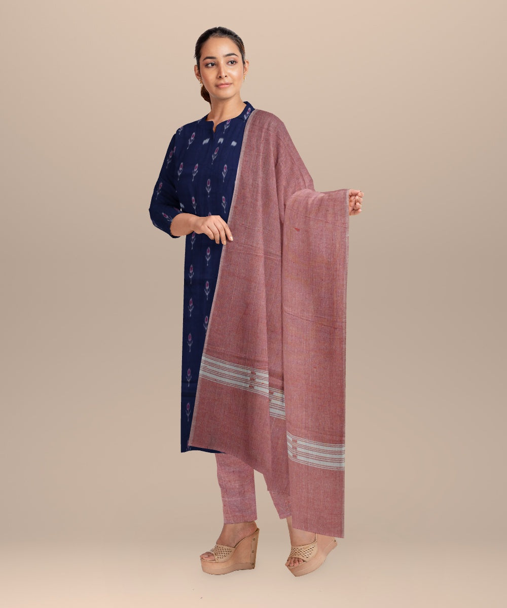 Navy blue burnt sienna handloom cotton nuapatna dress material