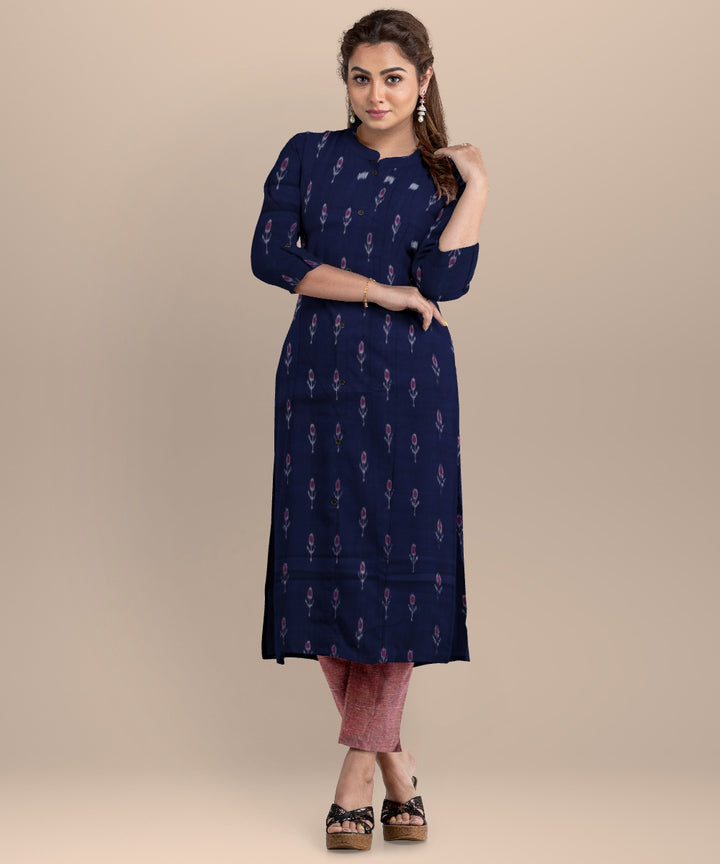 Navy blue burnt sienna handloom cotton nuapatna dress material