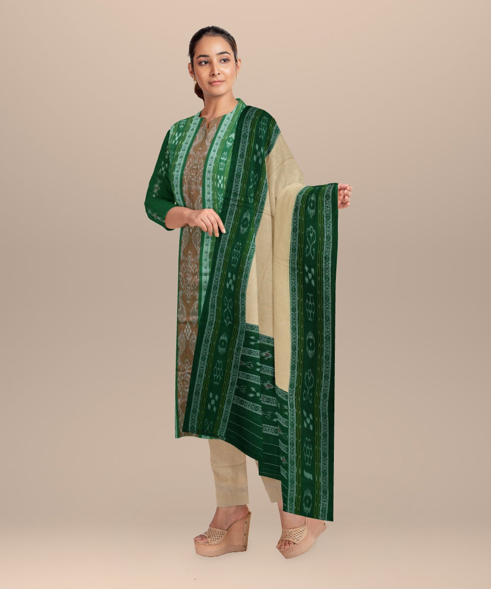 Dark green antique brass handloom cotton nuapatna dress material