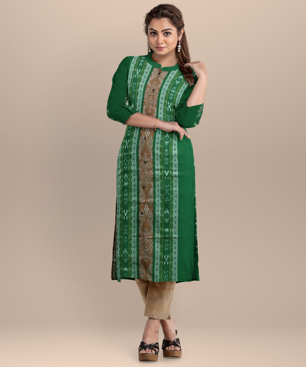Dark green antique brass handloom cotton nuapatna dress material