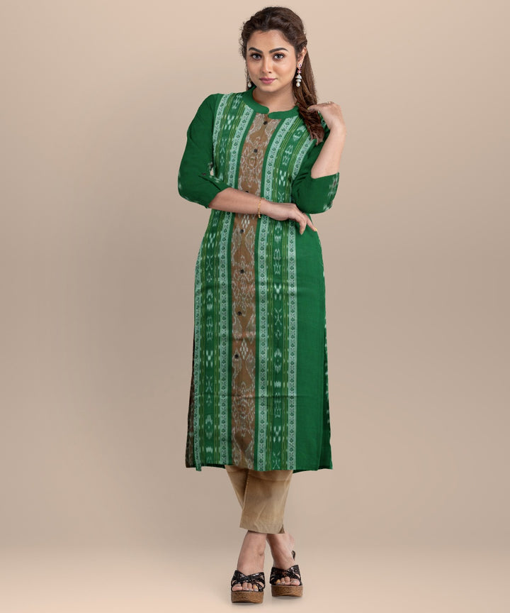 Dark green antique brass handloom cotton nuapatna dress material