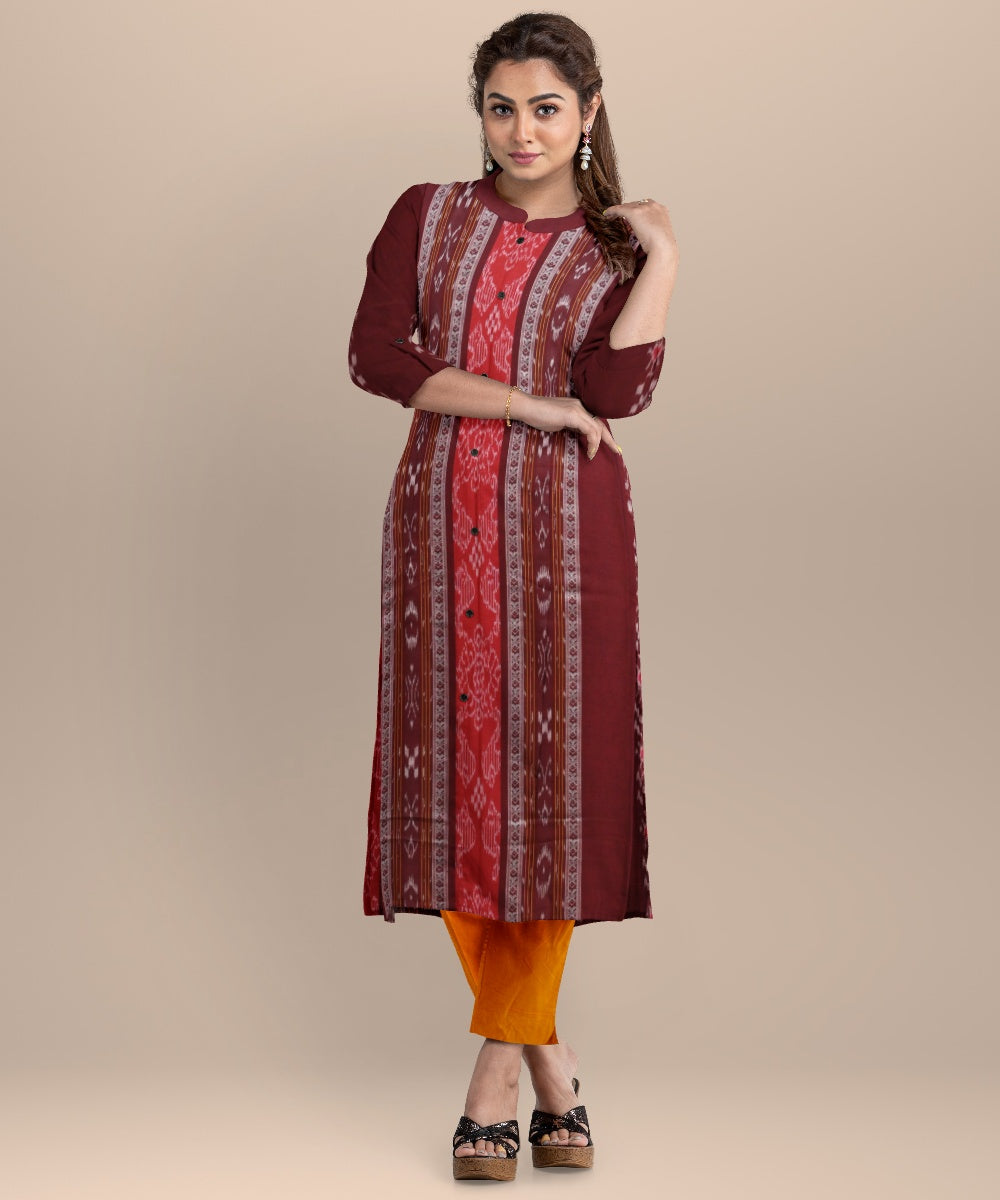 Maroon orange handloom cotton nuapatna dress material