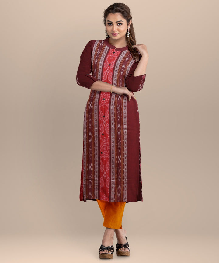 Maroon orange handloom cotton nuapatna dress material