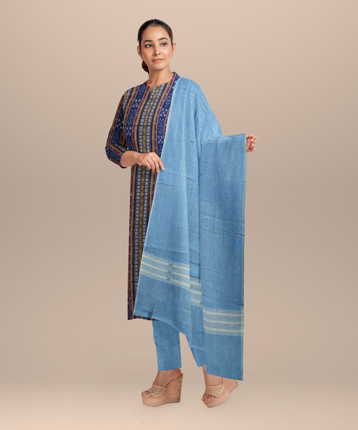 Cyan blue bright cerulean handloom cotton nuapatna dress material