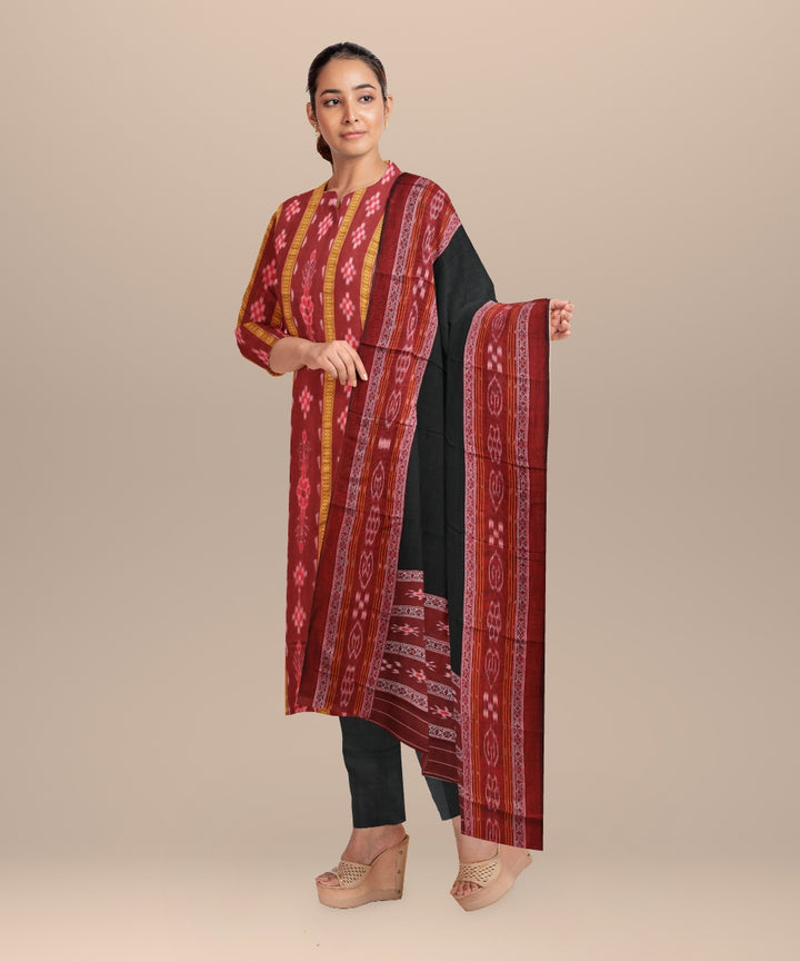 Maroon black handloom cotton nuapatna dress material