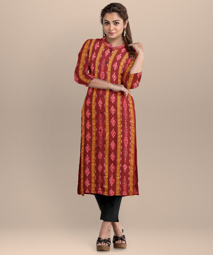 Maroon black handloom cotton nuapatna dress material