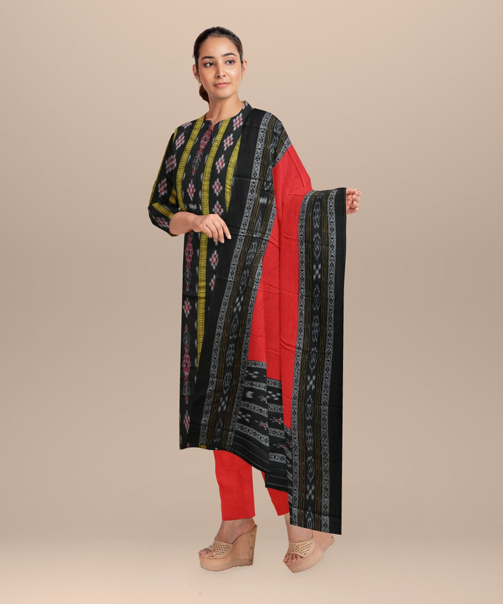 Black dark red handloom cotton nuapatna dress material