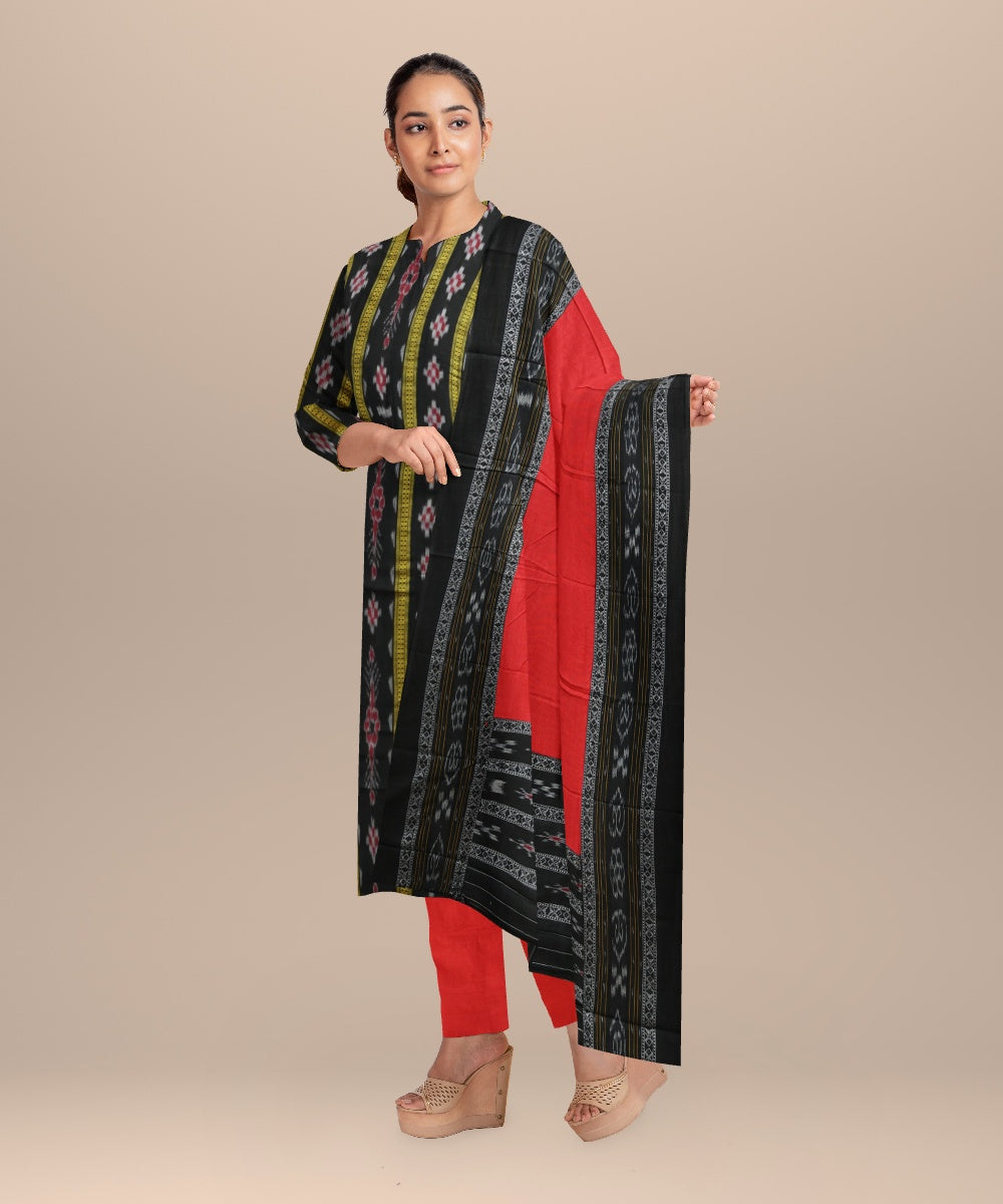 Black dark red handloom cotton nuapatna dress material