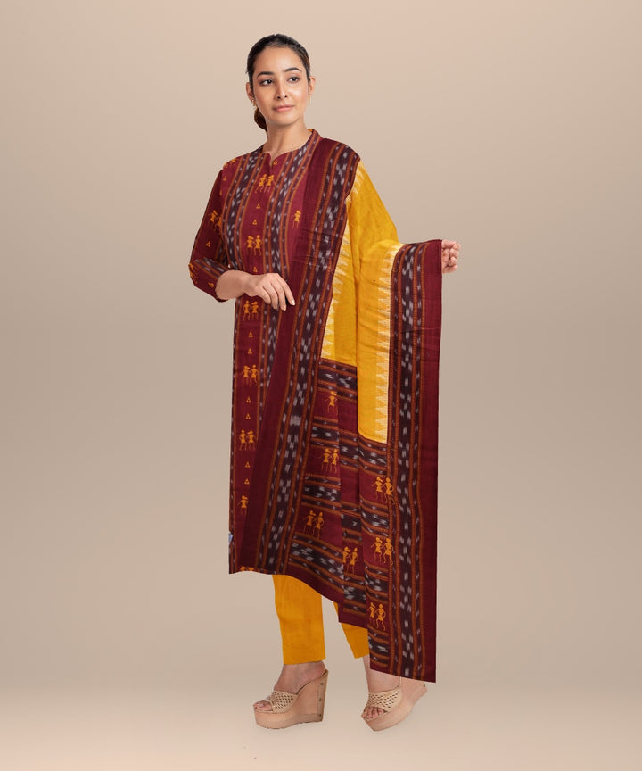 Maroon orange cotton handloom nuapatna dress material