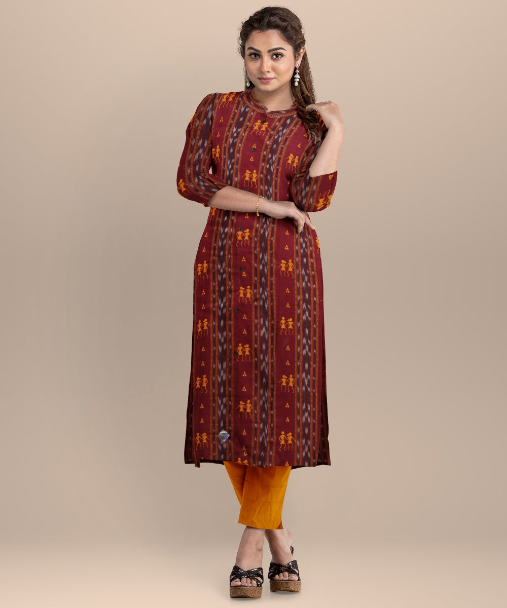 Maroon orange cotton handloom nuapatna dress material