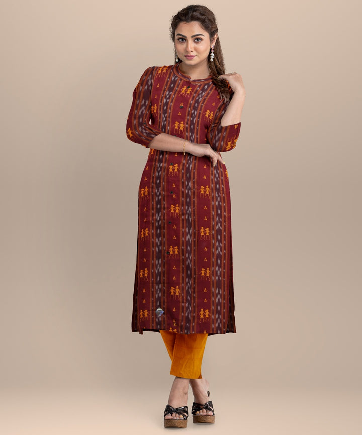 Maroon orange cotton handloom nuapatna dress material