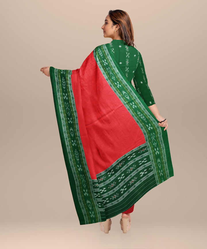 Dark green dark red handloom cotton nuapatna dress material