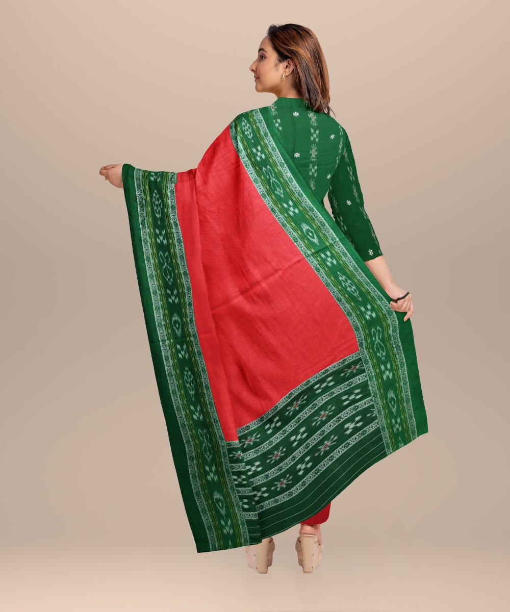 Dark green dark red handloom cotton nuapatna dress material