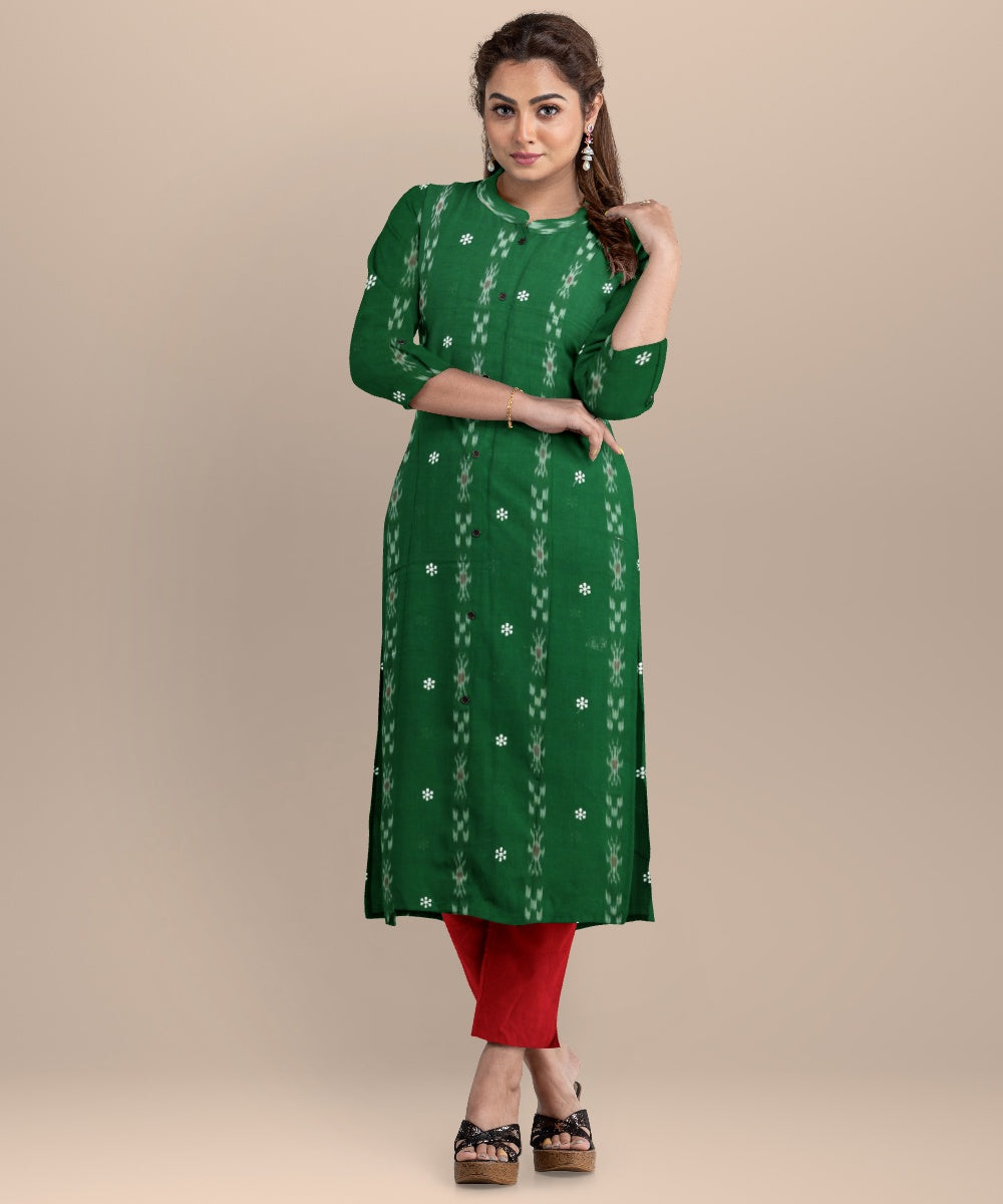 Dark green dark red handloom cotton nuapatna dress material
