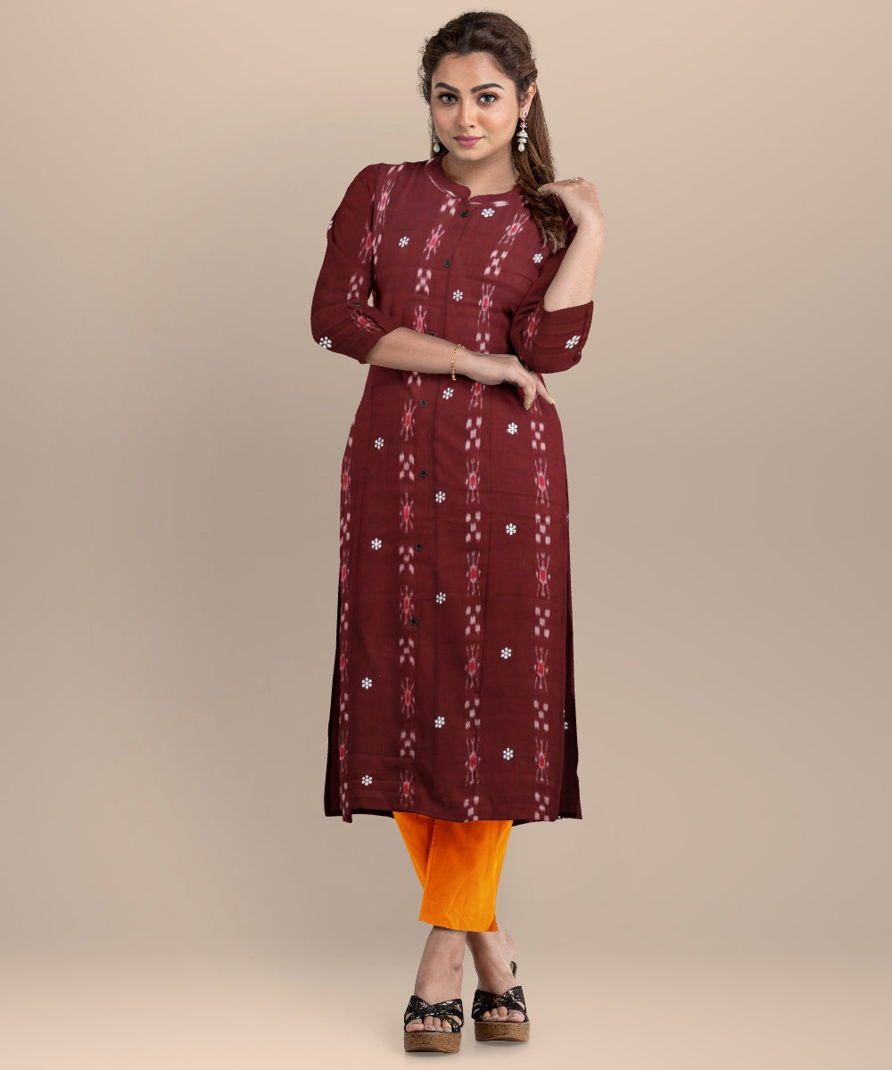 Maroon orange hand loom cotton nuapatna dress material