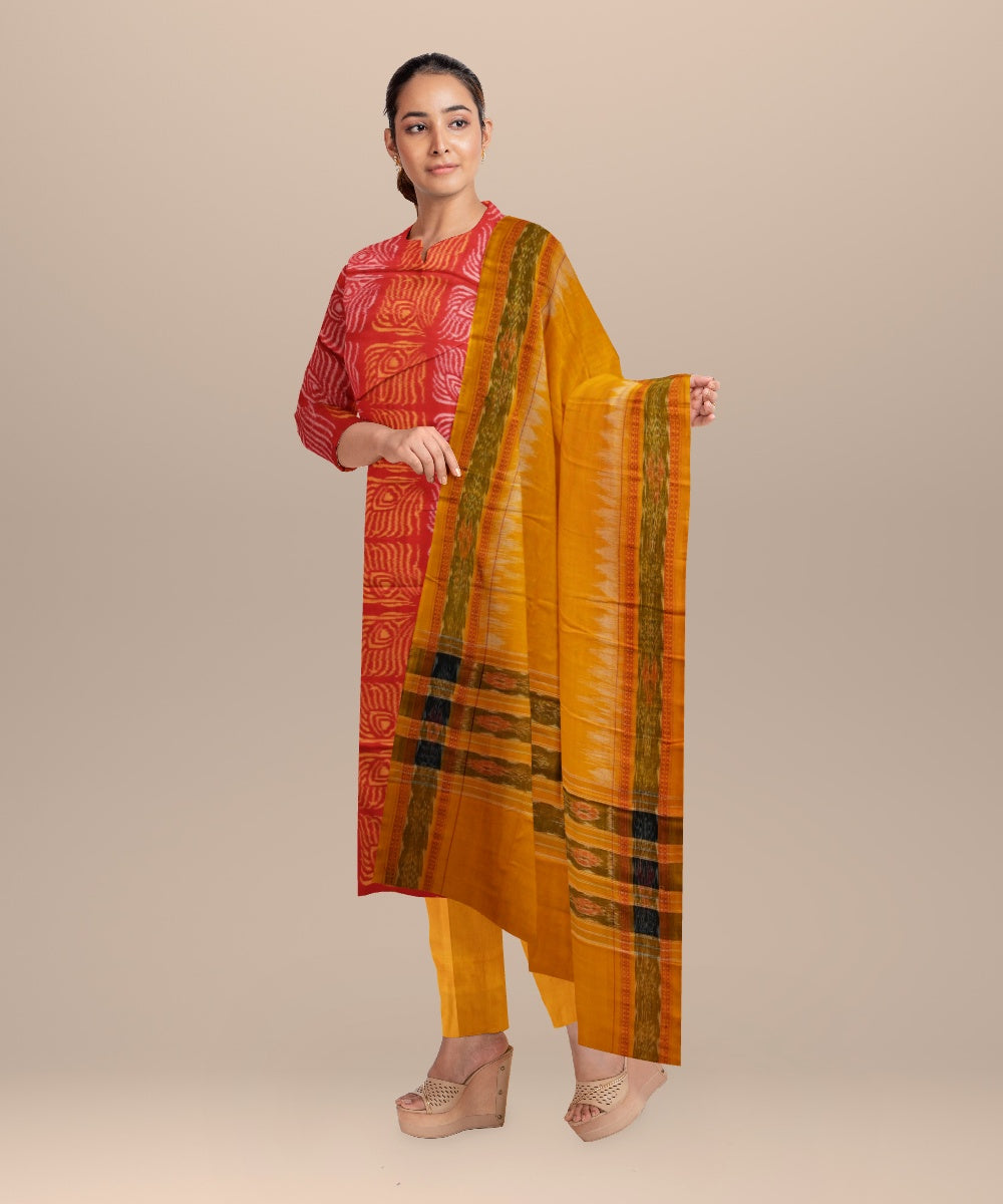 Red orange handloom cotton sambalpuri dress material