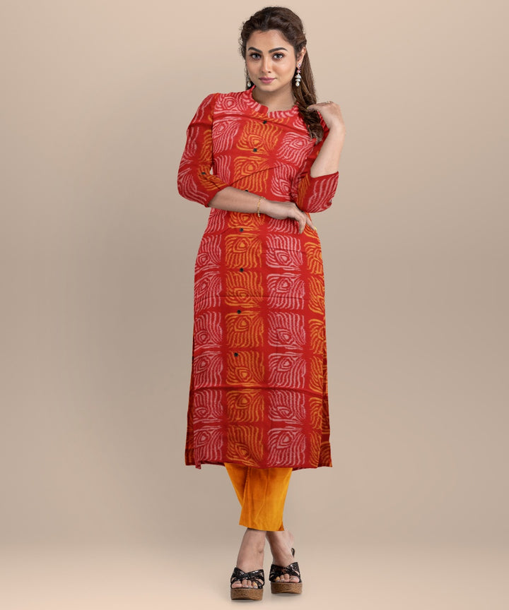 Red orange handloom cotton sambalpuri dress material