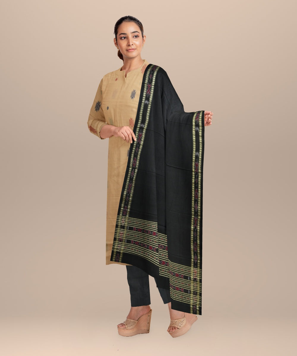 Cream black handloom cotton sonepur dress material