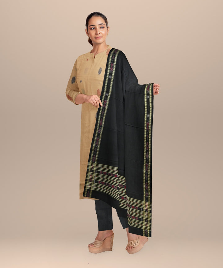 Cream black handloom cotton sonepur dress material