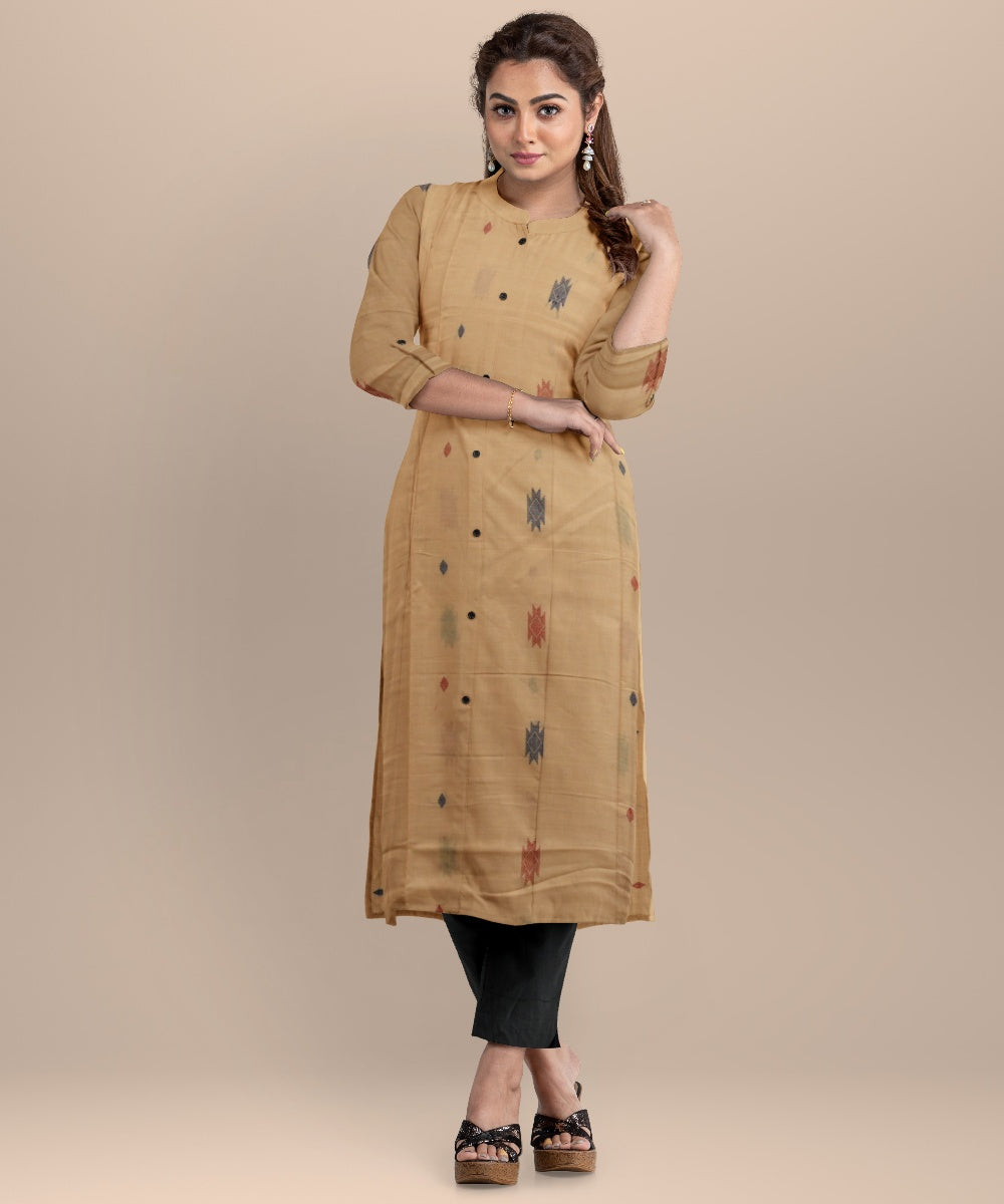 Cream black handloom cotton sonepur dress material