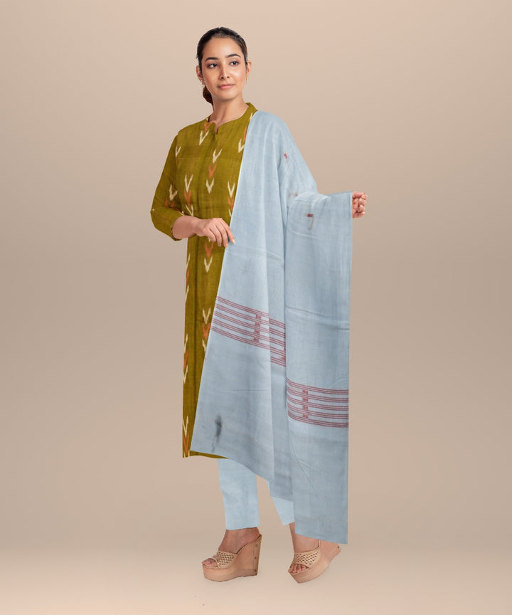 Brown white handloom cotton nuapatna dress material