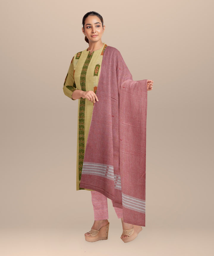 Cream burnt sienna handloom cotton nuapatna dress material