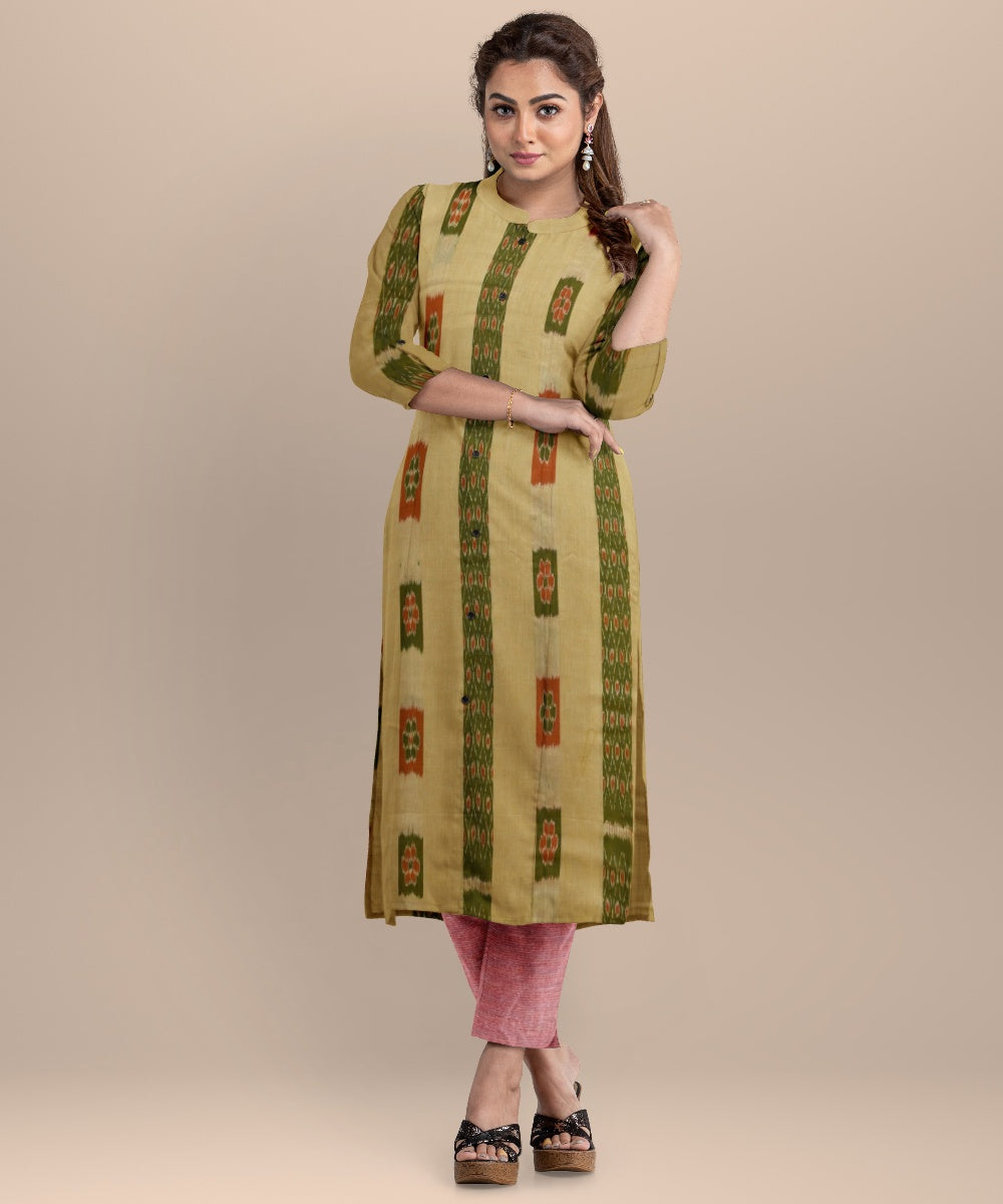 Cream burnt sienna handloom cotton nuapatna dress material
