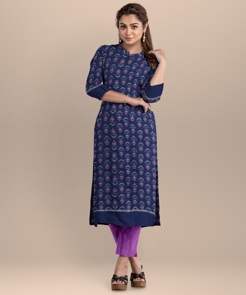 Cyan blue magenta handloom cotton sambalpuri dress material