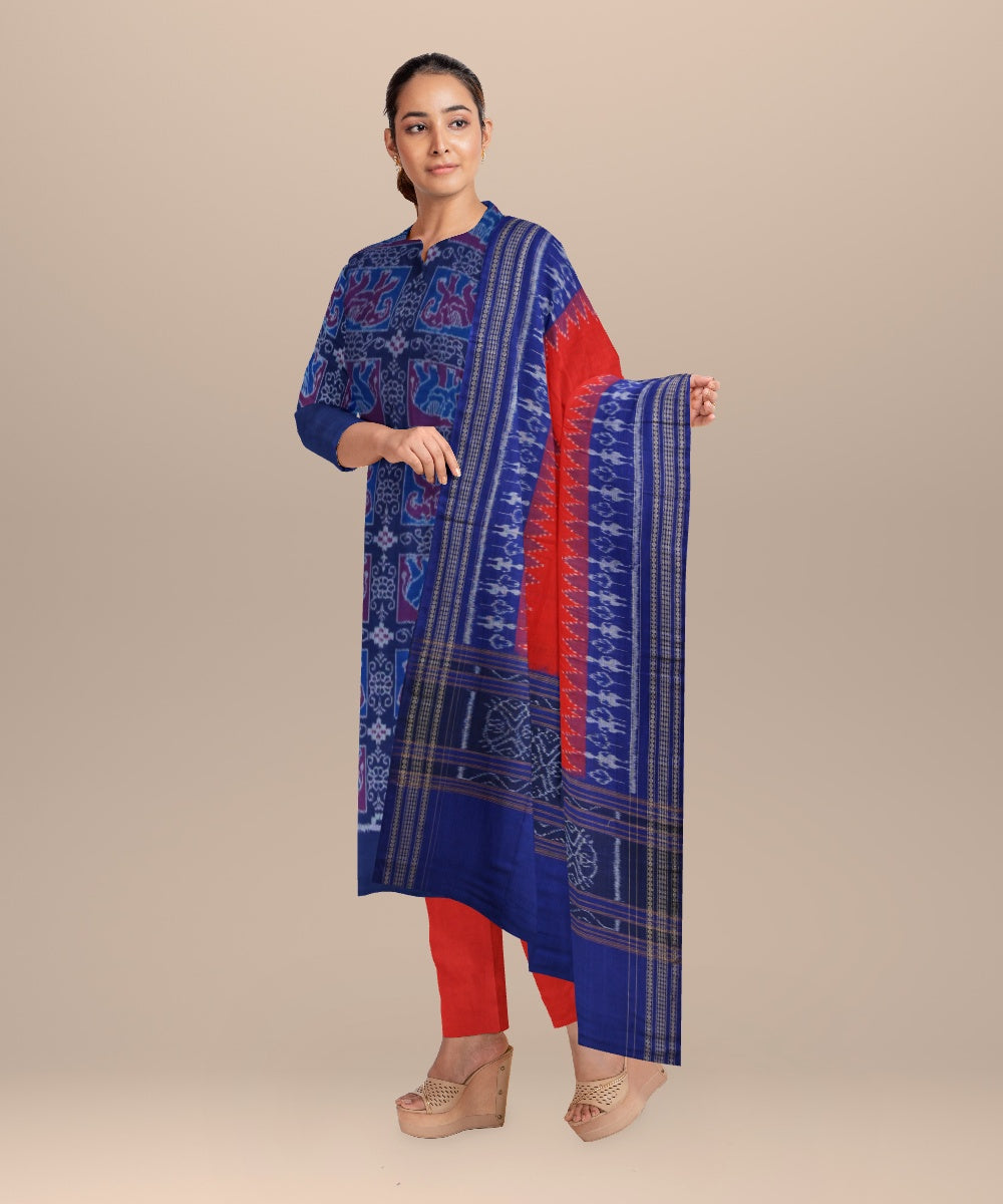 Multicolor dark red handloom cotton sambalpuri dress material