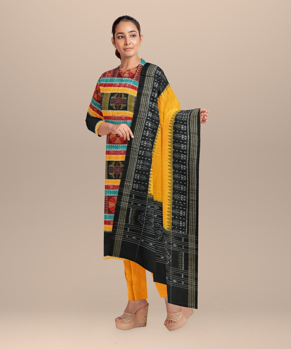 Multicolor orange cotton handloom sambalpuri dress material